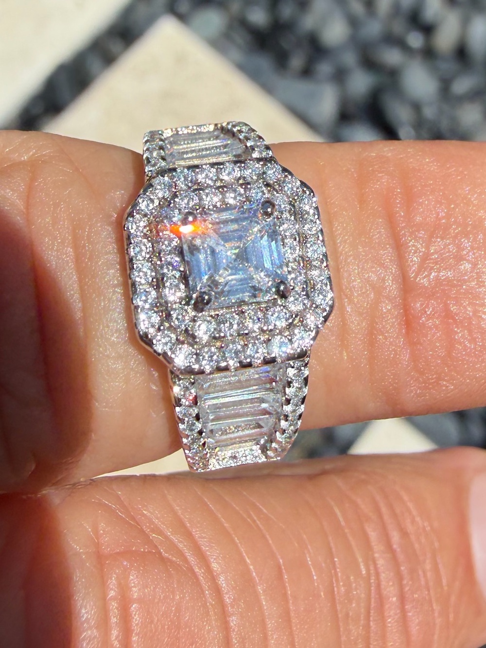 Sterling Silver White Sapphire Halo Ring - White Sized 5,6,6.5,12